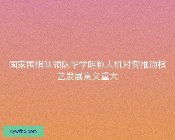 国家围棋队领队华学明称人机对弈推动棋艺发展意义重大