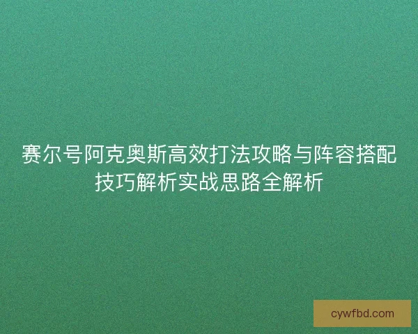 赛尔号阿克奥斯高效打法攻略与阵容搭配技巧解析实战思路全解析